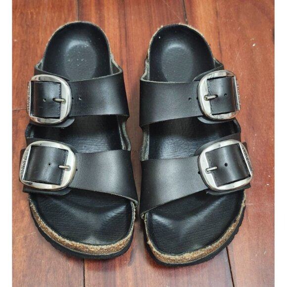 Birkenstock Arizona Womens Leather Sandals Black Double Buckle Comfort Slides 37 - Picture 3 of 14